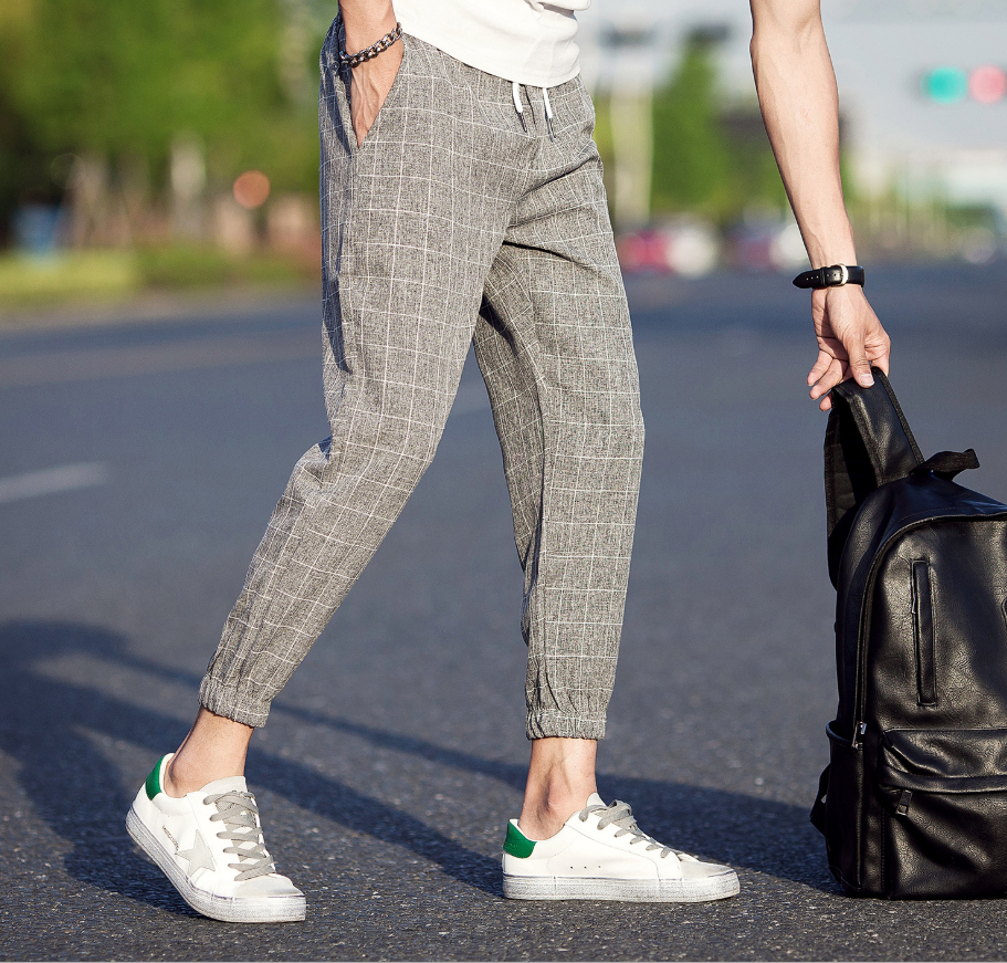 Men Casual Ankle-Length Plaid Trousers/Sweatpants