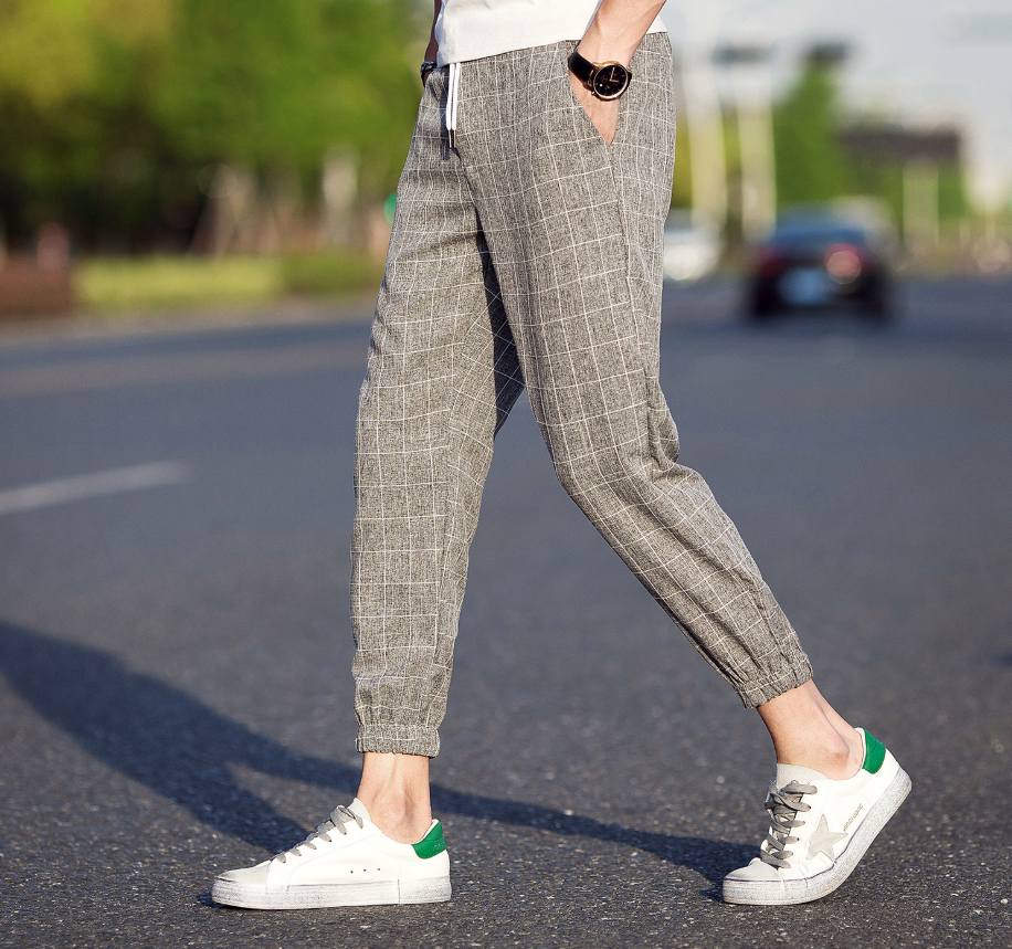 Men Casual Ankle-Length Plaid Trousers/Sweatpants