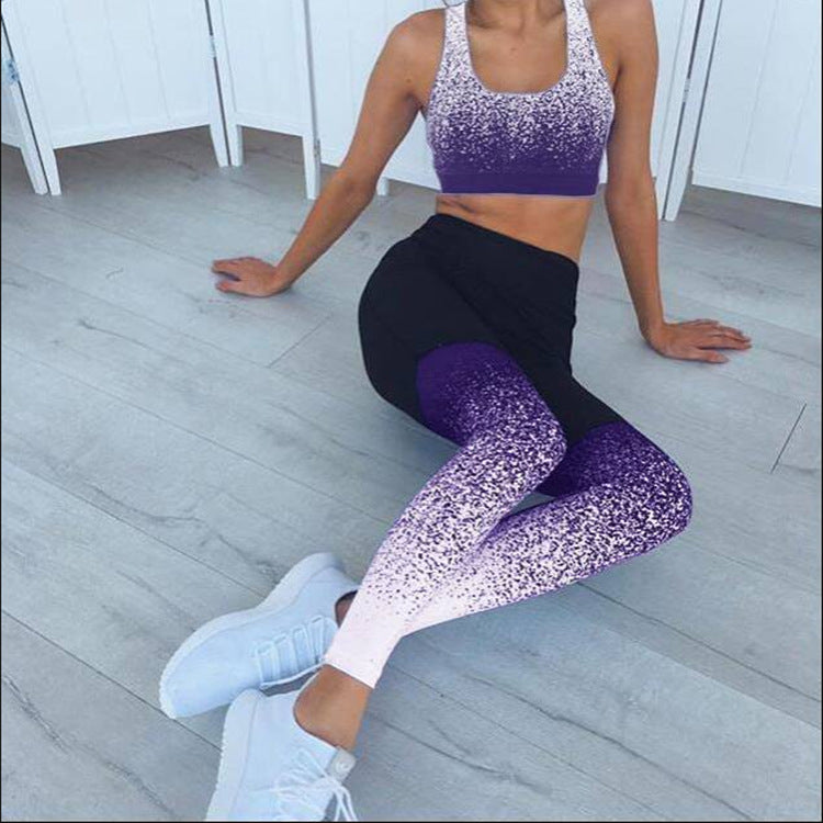 Women Casual Printed Leggings & Vest Set - COOL Yoga Leggings / Pants / Vest - Gym/Fitness