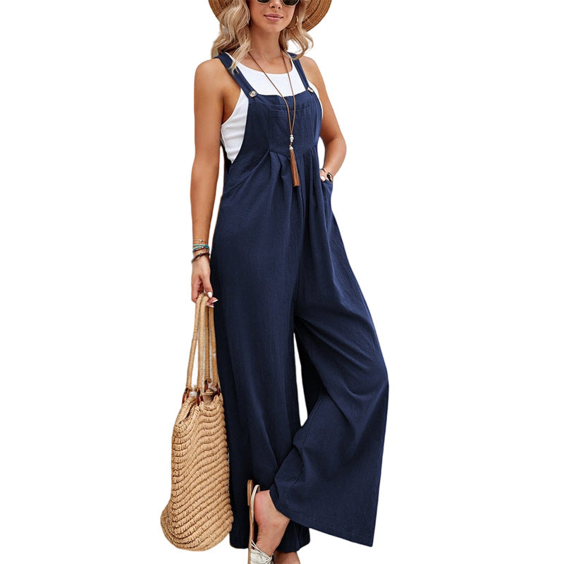 Women Long Bib Pants - Casual Loose Rompers Jumpsuits With Pockets - Summer Collection