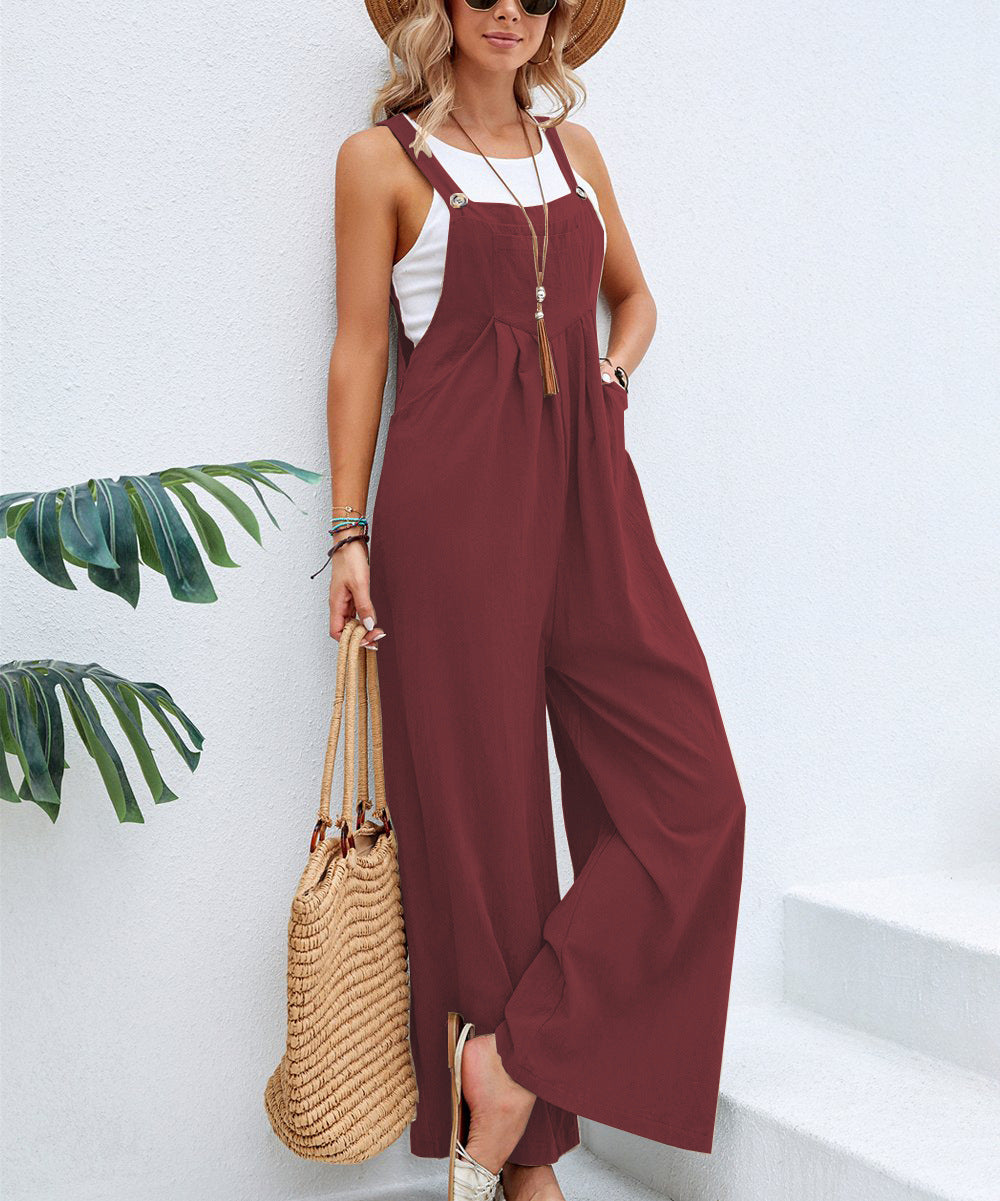 Women Long Bib Pants - Casual Loose Rompers Jumpsuits With Pockets - Summer Collection