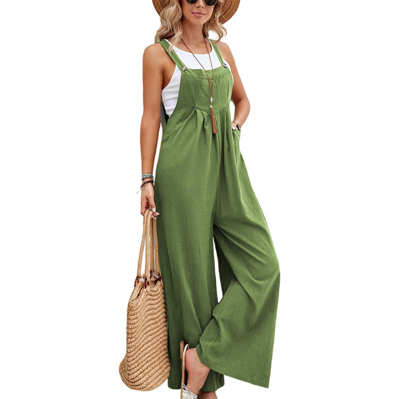 Women Long Bib Pants - Casual Loose Rompers Jumpsuits With Pockets - Summer Collection