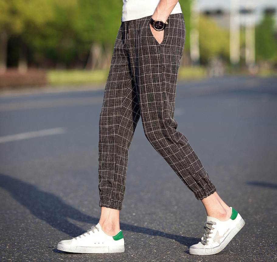 Men Casual Ankle-Length Plaid Trousers/Sweatpants