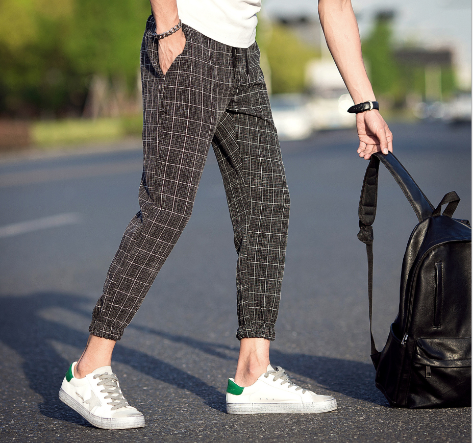 Men Casual Ankle-Length Plaid Trousers/Sweatpants