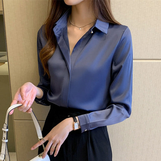 Silk/Satin Women Shirt  - Long Sleeve Fashion Woman Blouses