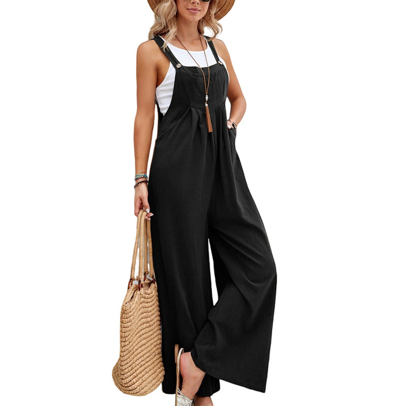 Women Long Bib Pants - Casual Loose Rompers Jumpsuits With Pockets - Summer Collection