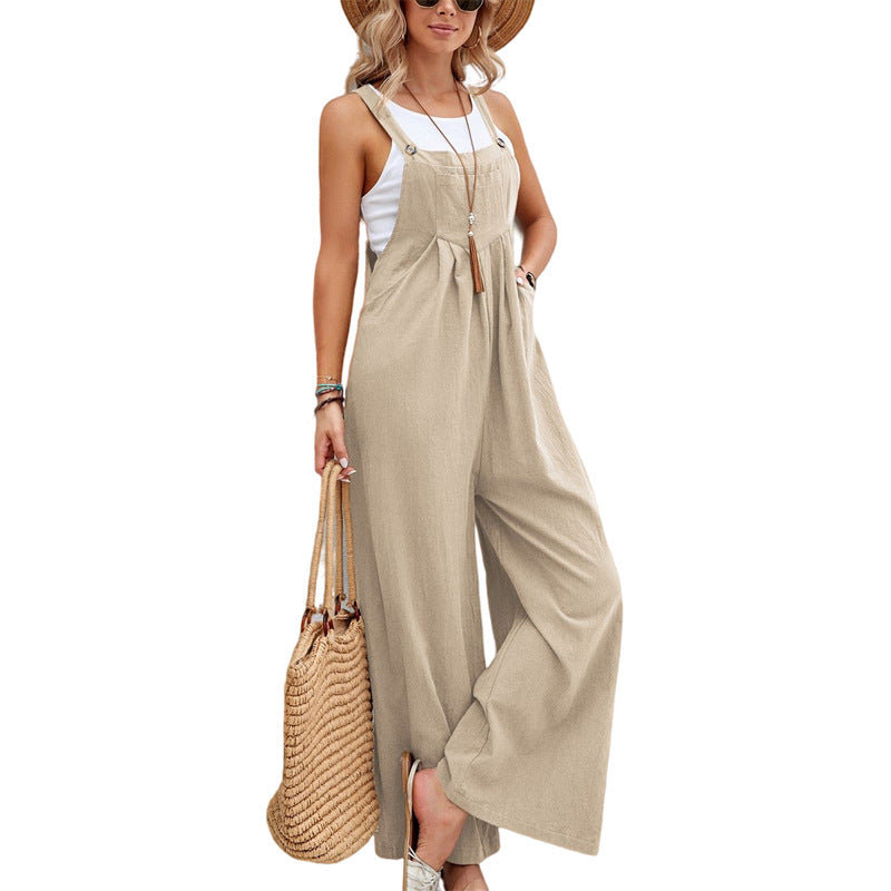 Women Long Bib Pants - Casual Loose Rompers Jumpsuits With Pockets - Summer Collection