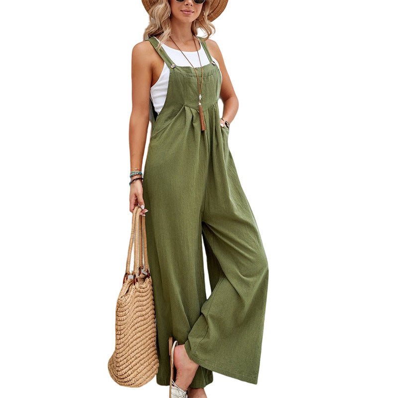 Women Long Bib Pants - Casual Loose Rompers Jumpsuits With Pockets - Summer Collection