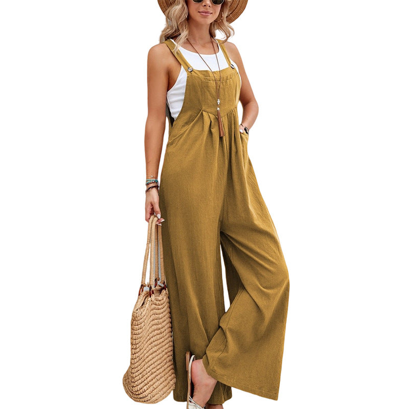 Women Long Bib Pants - Casual Loose Rompers Jumpsuits With Pockets - Summer Collection