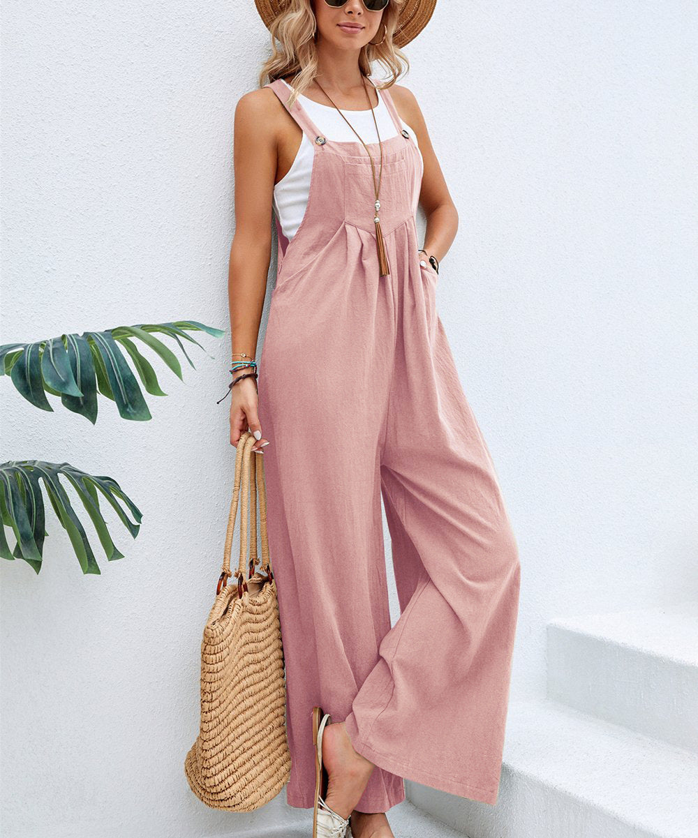 Women Long Bib Pants - Casual Loose Rompers Jumpsuits With Pockets - Summer Collection