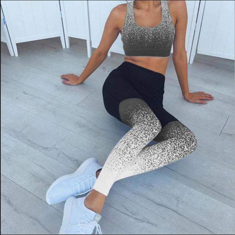 Women Casual Printed Leggings & Vest Set - COOL Yoga Leggings / Pants / Vest - Gym/Fitness